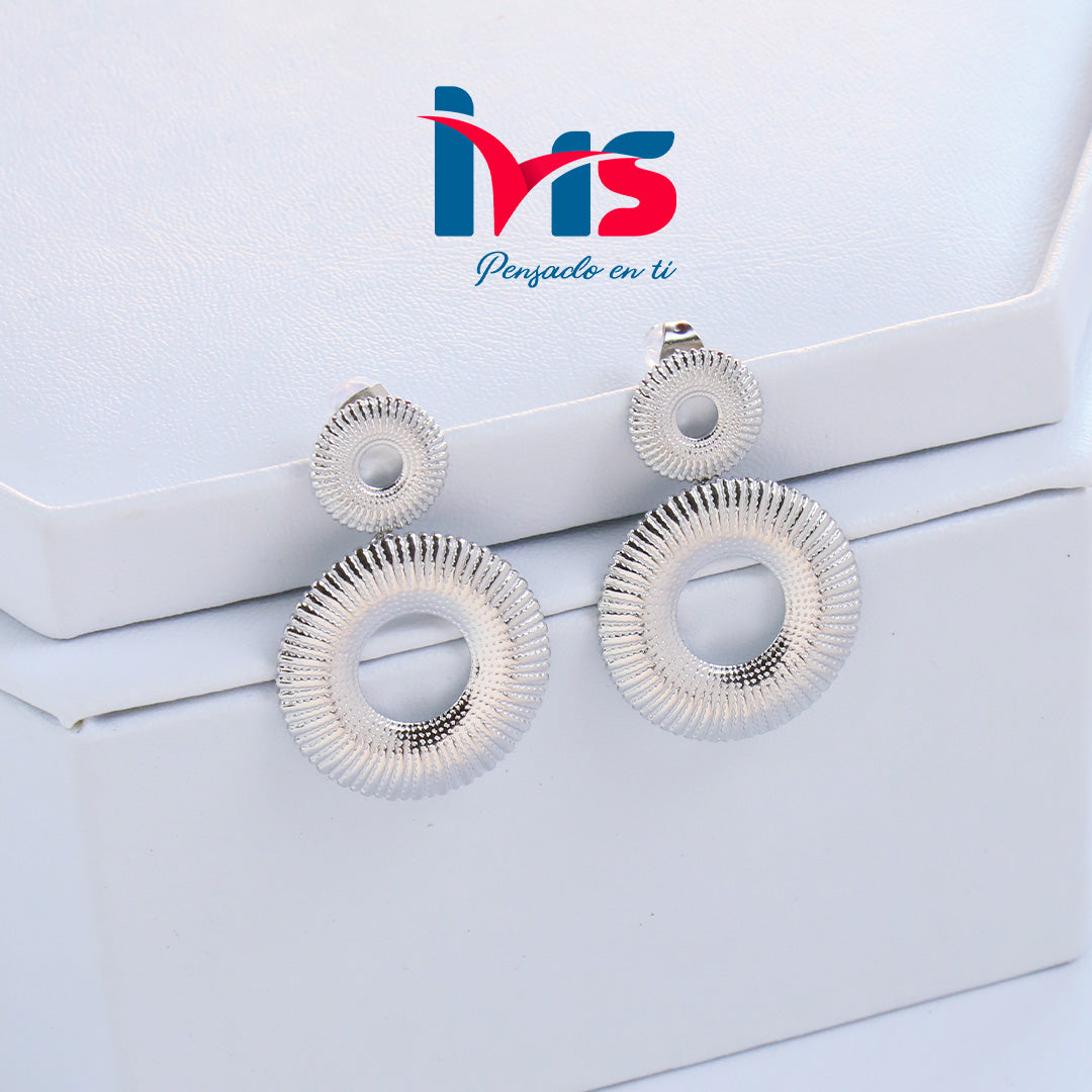 Aretes Colgantes de Acero Inoxidable 304 – Diseño Circular Texturizado Plateado - Waterproof