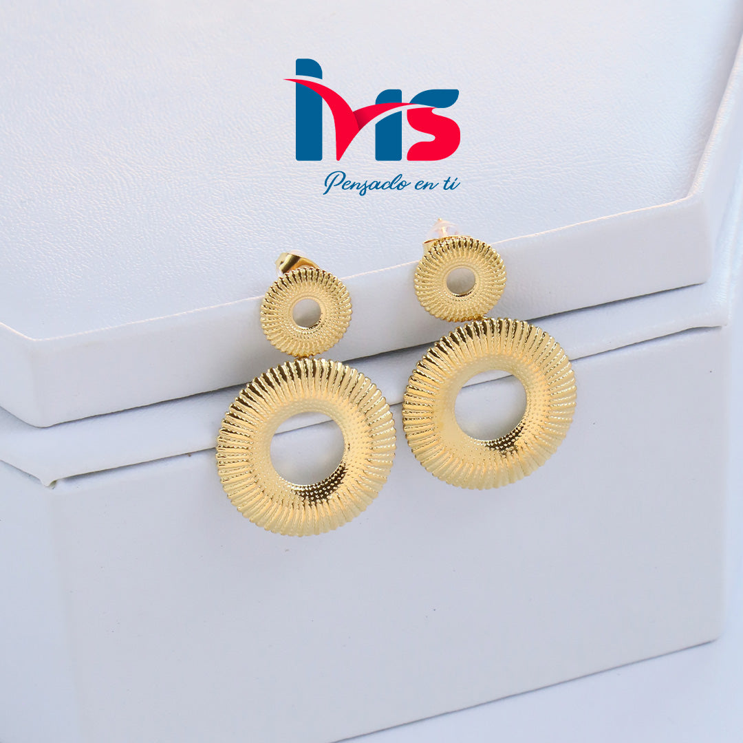 Aretes Colgantes de Acero Inoxidable 304, Waterproof – Diseño Circular Texturizado Dorado
