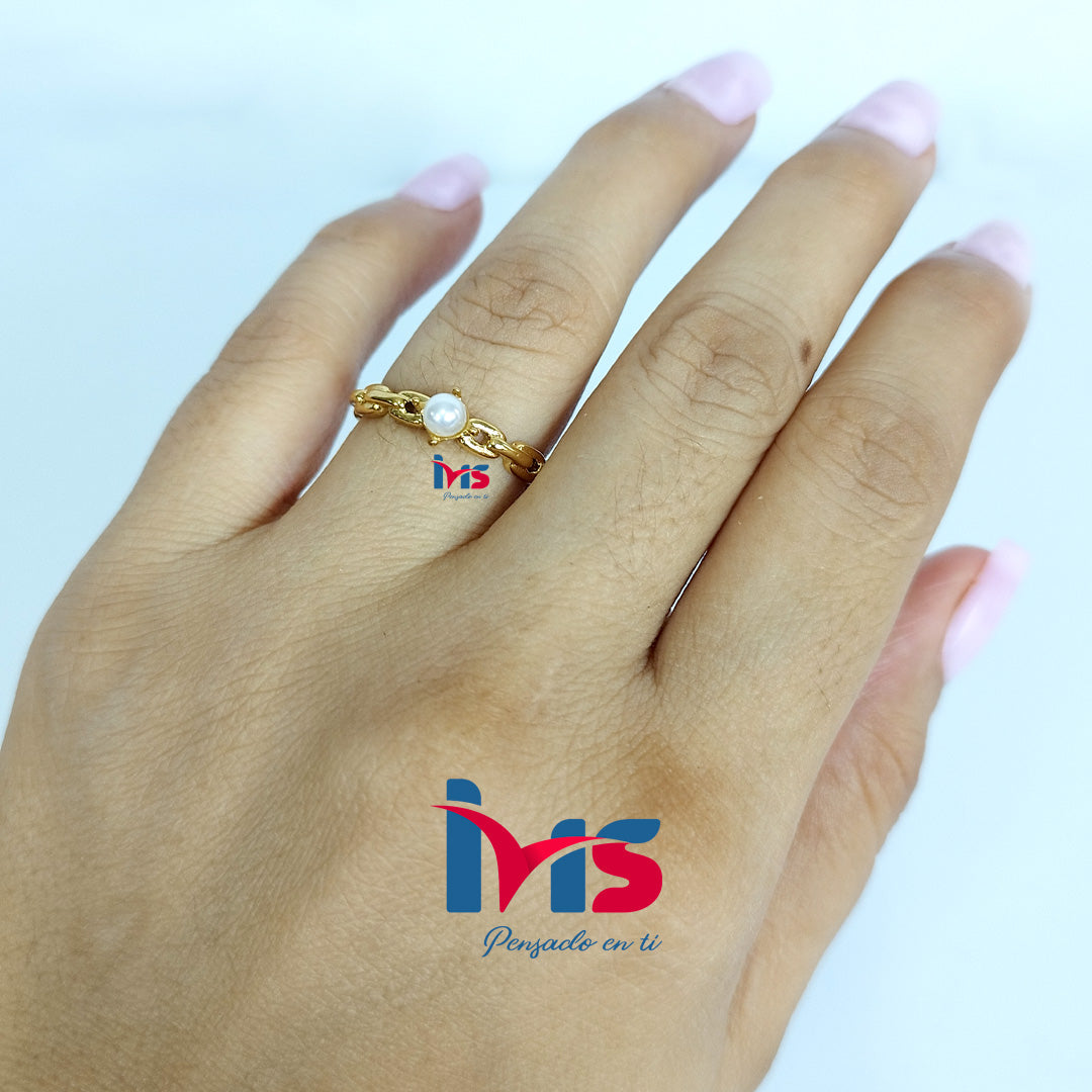 Anillo Perla Celeste de Acero 316L Premium, Enchapado en Oro con Recubrimiento PVD