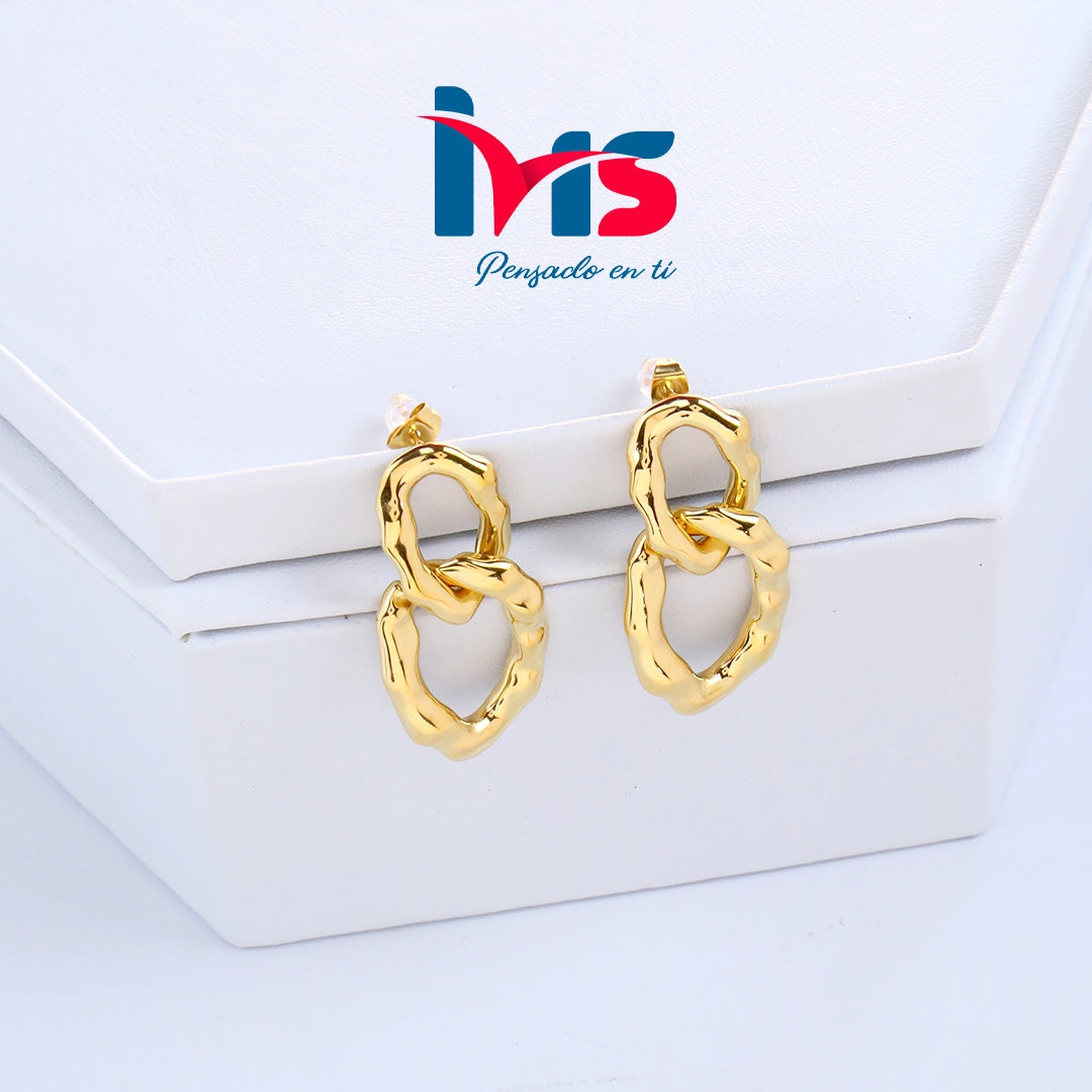 Aretes Colgantes de Acero Quirúrgico 316L Waterproof – Diseño Orgánico Dorado