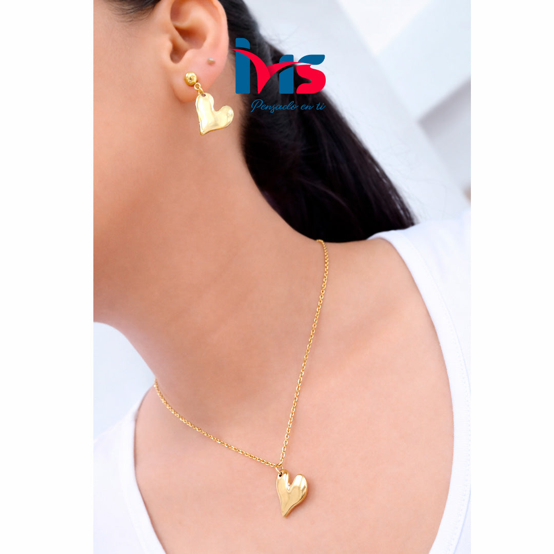 ❤️ Set Collar y Aretes Corazón en Acero Inoxidable 304.