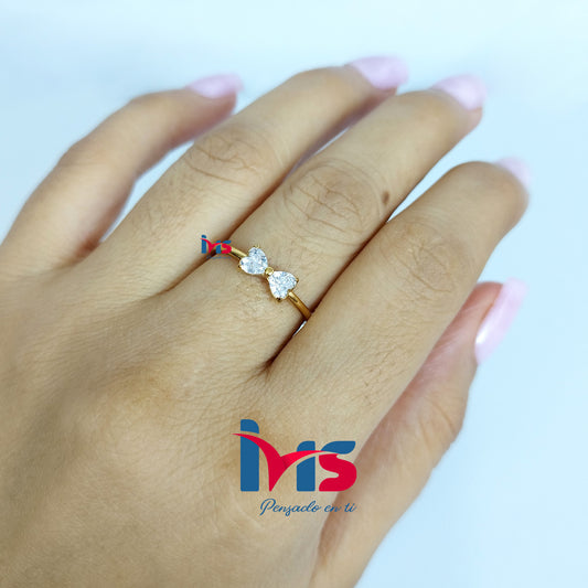 Anillo Doble Corazón Elegance de Acero 316L Premium, Enchapado en Oro con Recubrimiento PVD