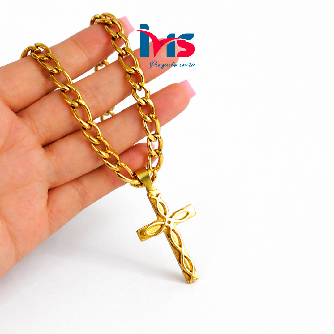 ✨ Collar con Cruz en Acero Inoxidable 304 Dorado - Hombre.