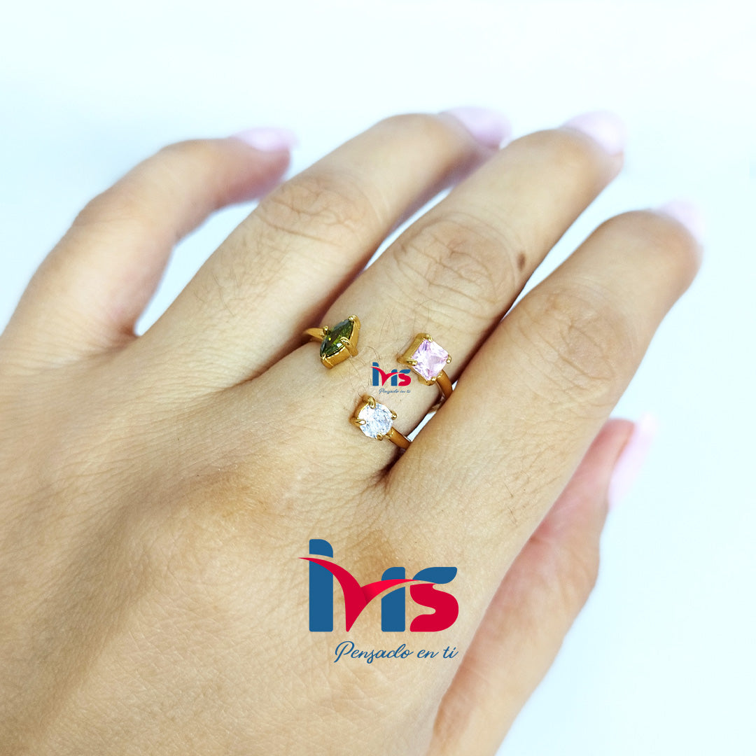 Anillo Trío Brillante de Acero 316L Premium, Enchapado en Oro con Recubrimiento PVD