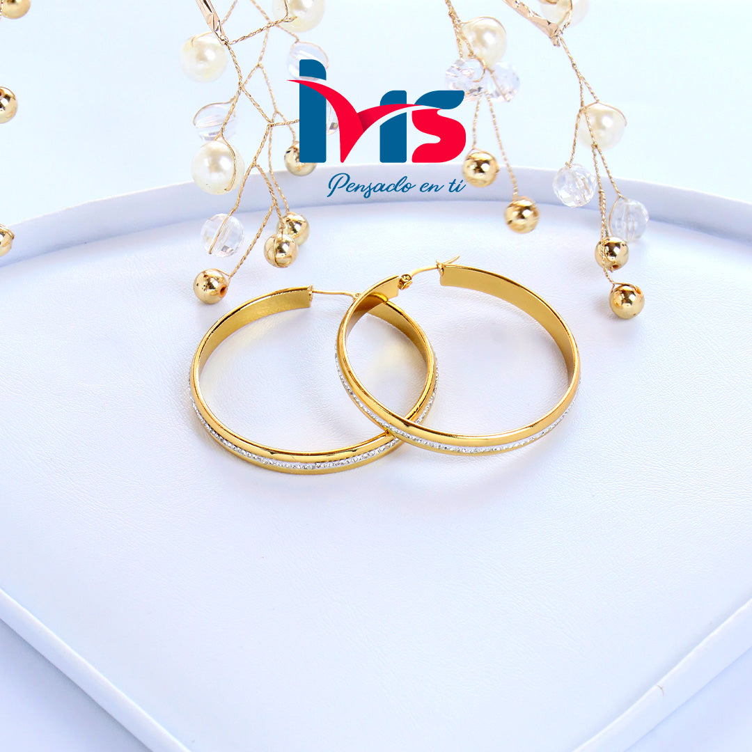 Argollas Doradas con Zircones – Acero Quirúrgico 316L- Waterproof