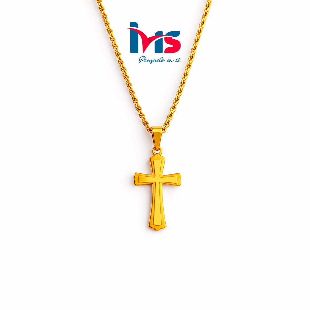 Collar con dije de cruz en acero inoxidable 304.