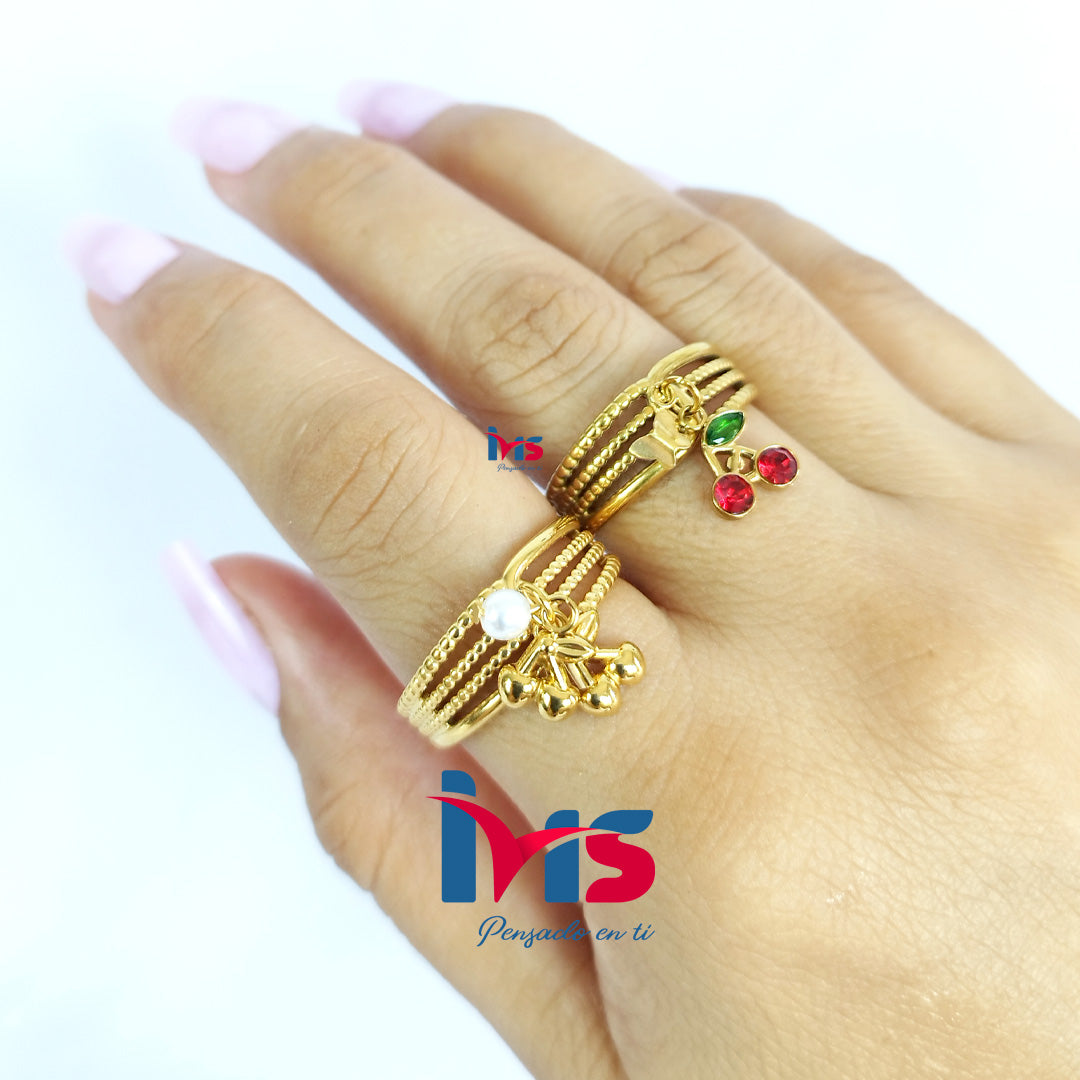 Anillo Cereza Ajustable | Acero 316L Premium, Enchapado en Oro y Recubrimiento PVD