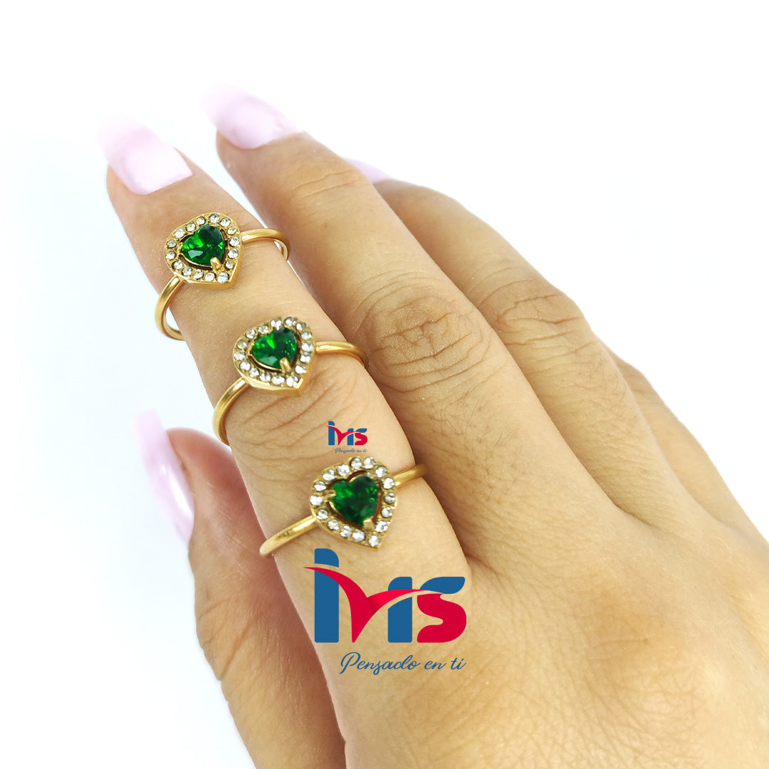 Anillo Corazón Esmeralda Ajustable | Acero 316L Premium, Enchapado en Oro y Recubrimiento PVD