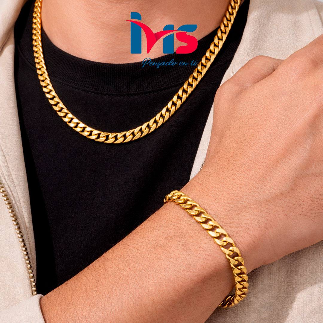 Set de Cadena y Pulsera Dorada – Acero Inoxidable 304