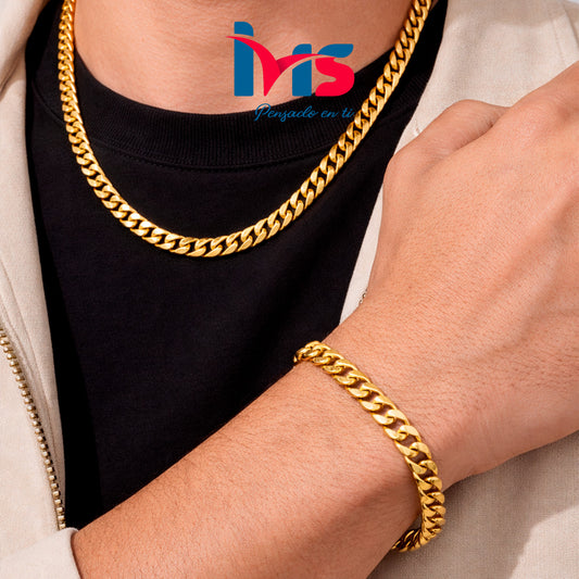 Set de Cadena y Pulsera Dorada – Acero Inoxidable 304