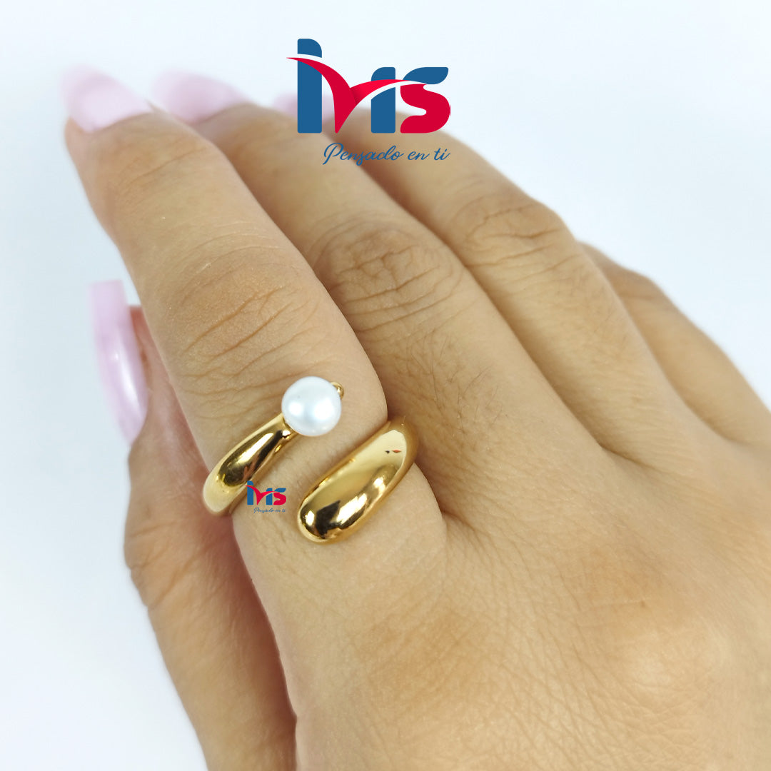 Anillo Perla Dorada Ajustable | Acero 316L Premium con Recubrimiento PVD