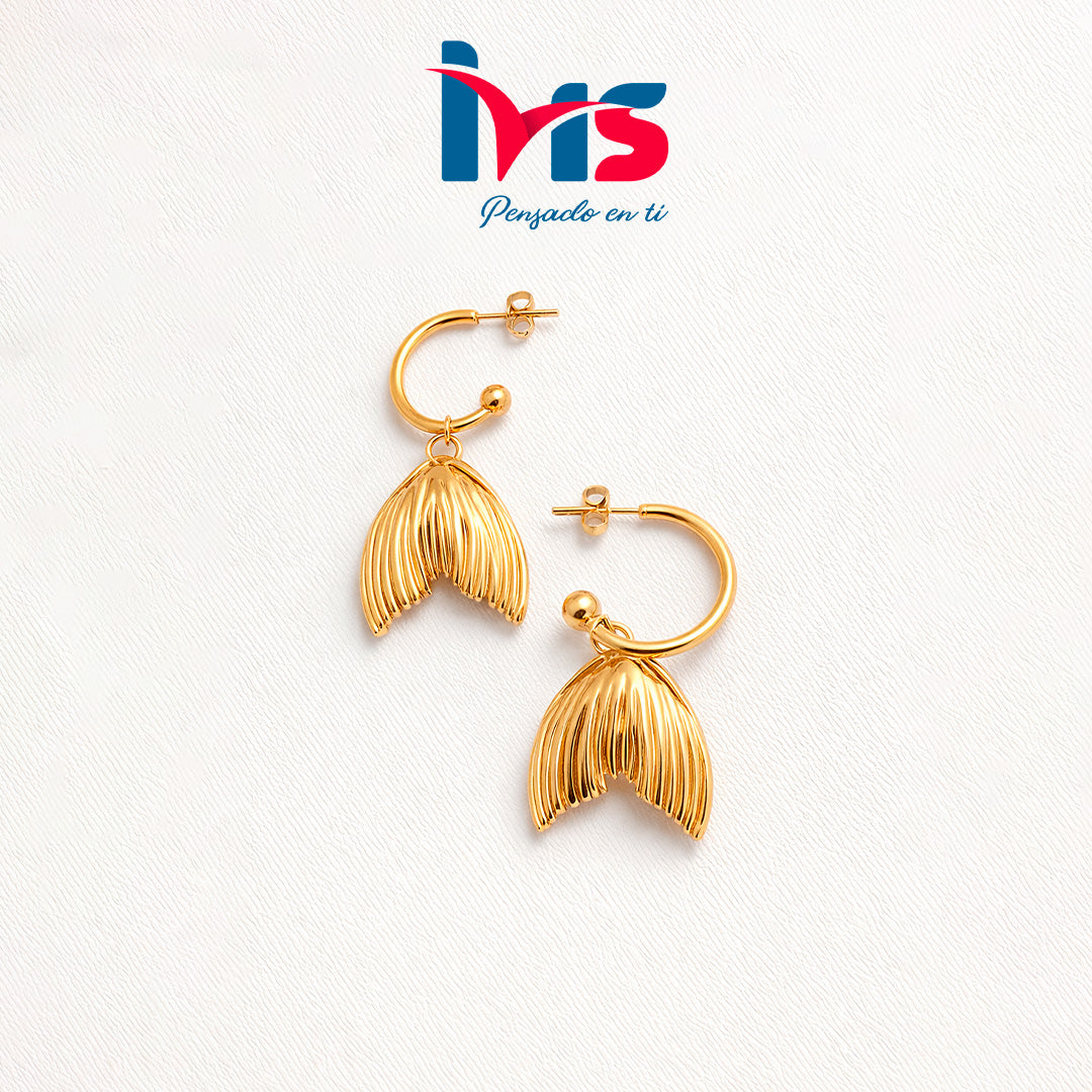 Aretes de Aro con Colgante Texturizado en Acero Quirúrgico 316L Enchapado en Oro – Waterproof