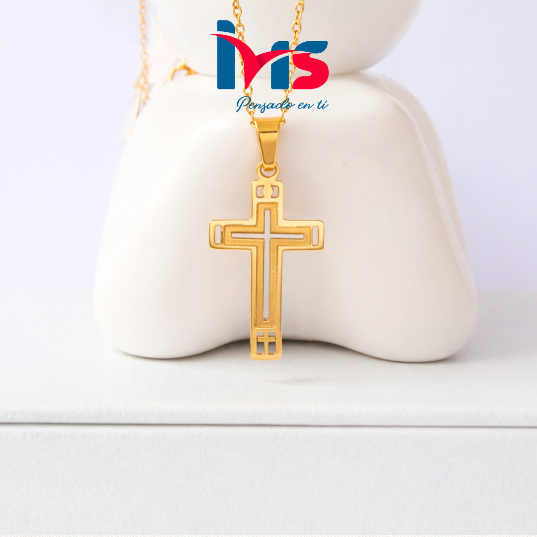 Collar con Cruz en Acero Inoxidable Enchapado en Oro