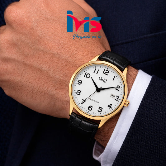 ⌚ Reloj Q&Q Original A482J104Y para Hombre – Clásico Dorado con Correa Negra