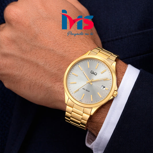 ⌚ Reloj Q&Q Original A484J001Y para Hombre – Dorado Elegante con Esfera Plateada