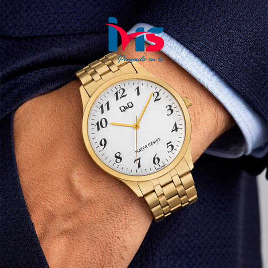 Reloj Original Q&Q C00A-002PY para Hombre Dorado con Esfera Blanca