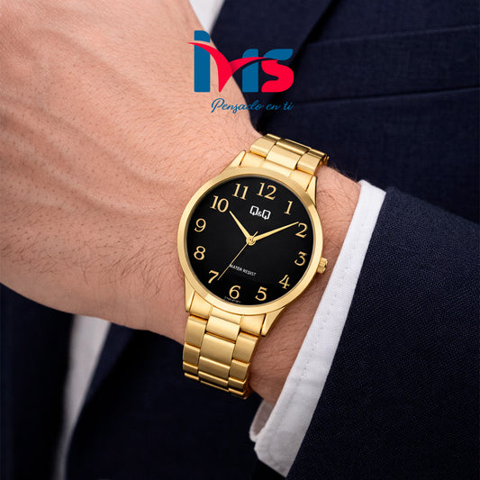 ⌚ Reloj Original Q&Q C10A-013PY para Hombre – Dorado con Esfera Negra
