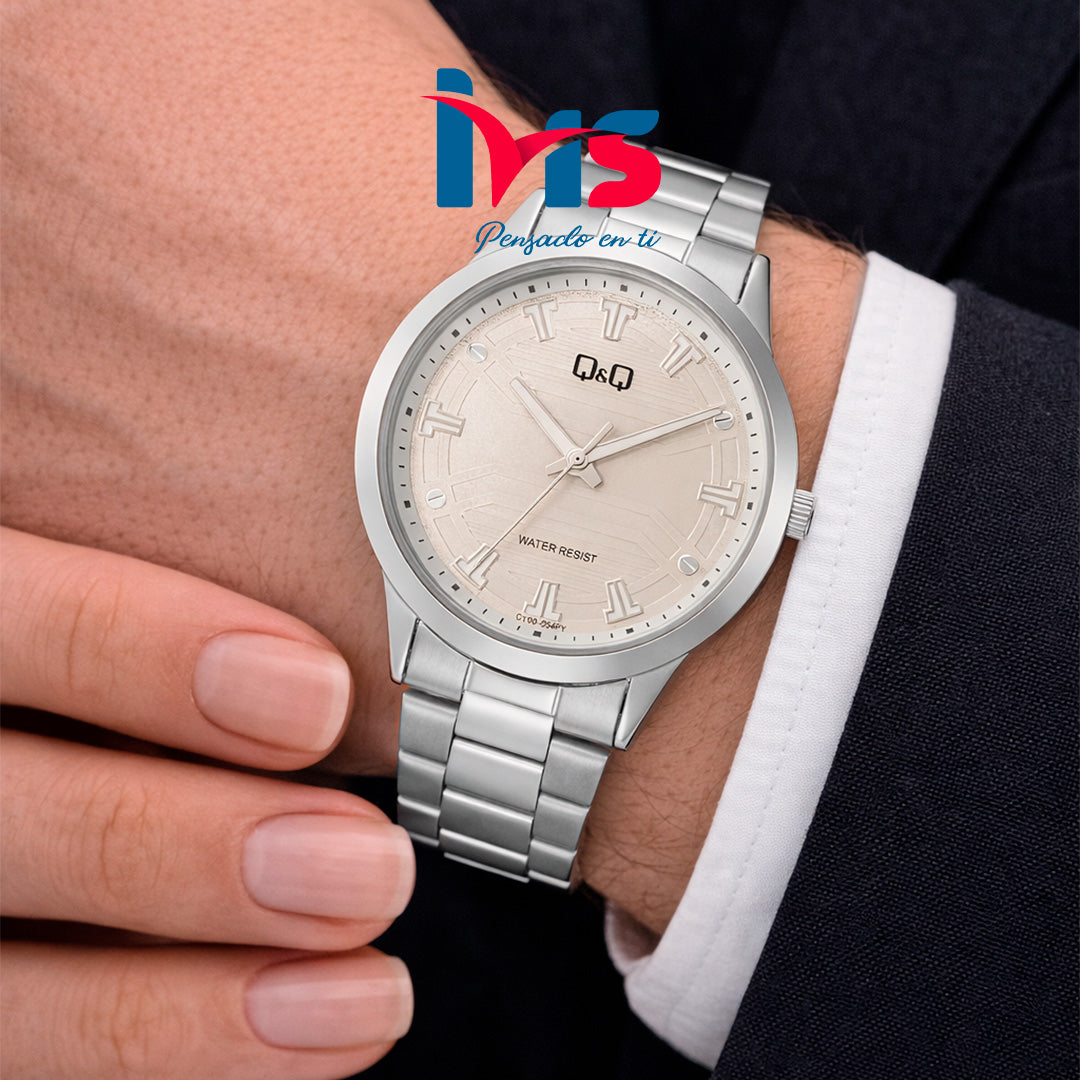 ⌚ Reloj Original Q&Q C10A-058PY para Hombre – Acero Plateado Clásico