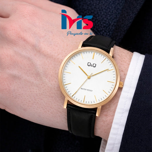 ⌚ Reloj Original Q&Q C34A-009PY para Hombre – Dorado con Correa Negra