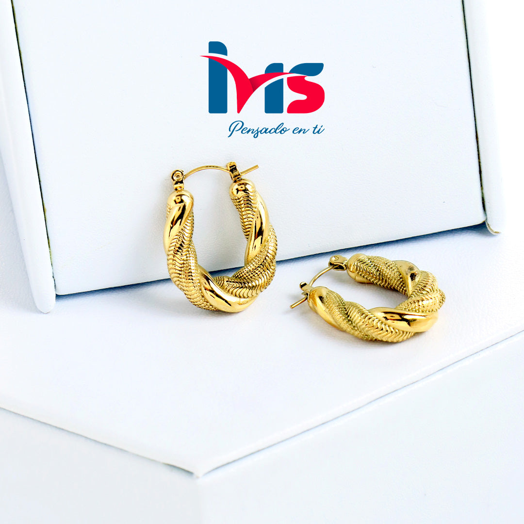 Aretes Dorados Tipo Aro Trenzado – Acero 316L Premium, Enchapado en Oro con Recubrimiento PVD | Ivis Ecuador