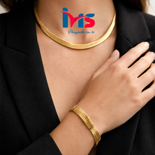 Collar y Pulsera Tipo Espiga en Acero Quirúrgico 316L Enchapado en Oro 18K – Waterproof