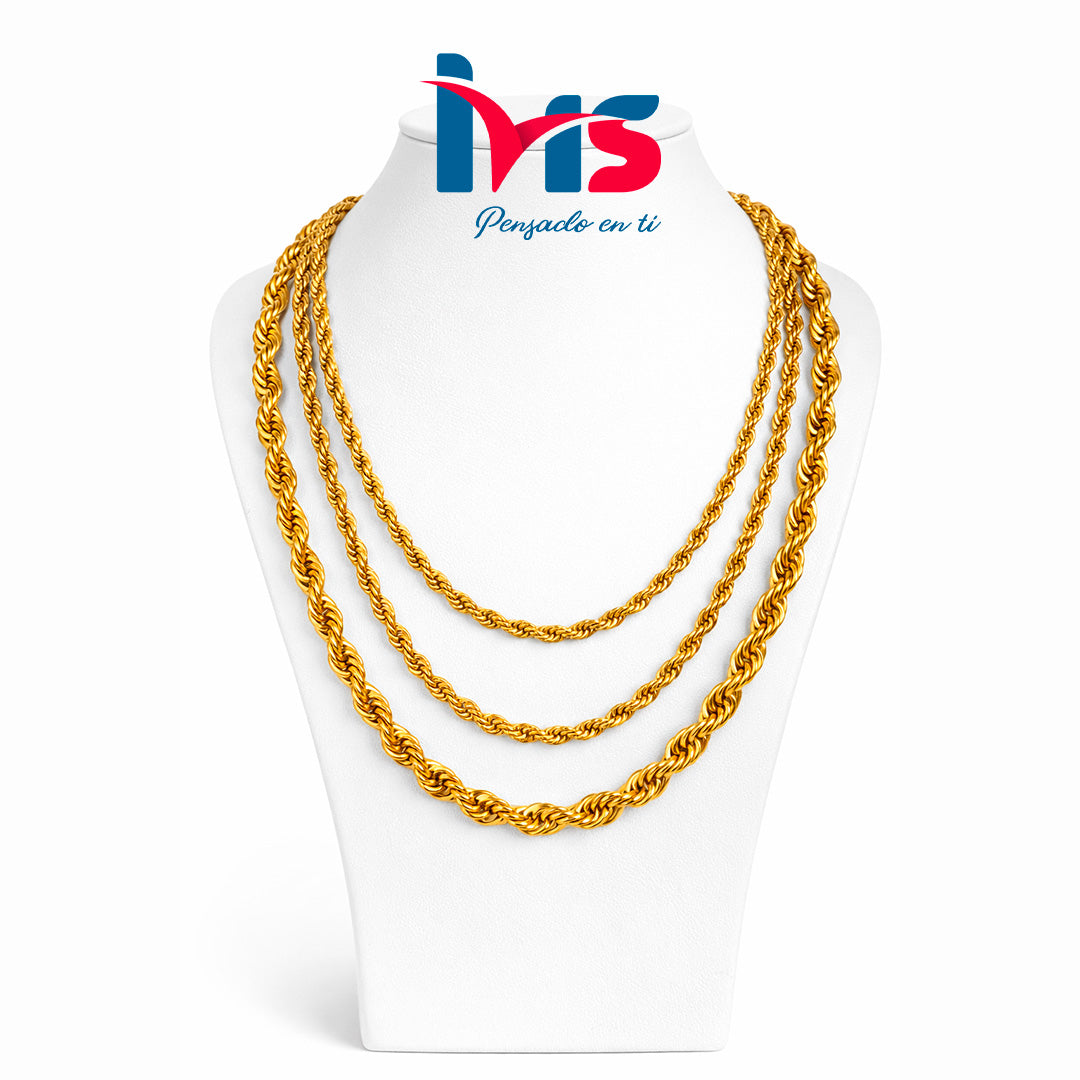 Collares de Acero Quirúrgico 316L Dorados – Diseño Rope en Capas