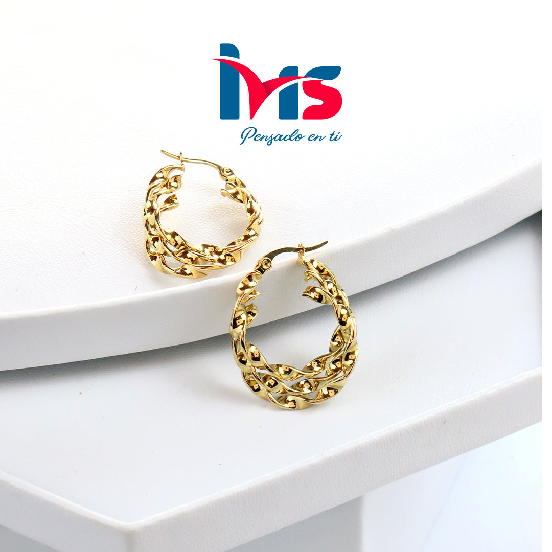 Aretes Tipo Argolla de Acero Quirúrgico 316L – Diseño Eslabón Dorado Pulido brillante