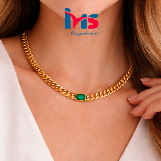 ✨ Collar de Acero Quirúrgico con Eslabón Grueso y Piedra Central – Diseño Elegante y Sofisticado