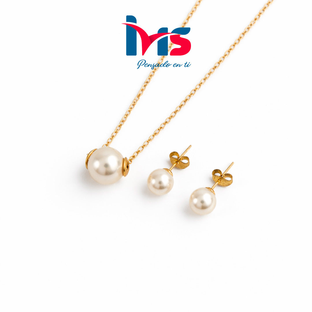 ✨ Set de Collar y Aretes con Perla – Acero Quirúrgico 316L