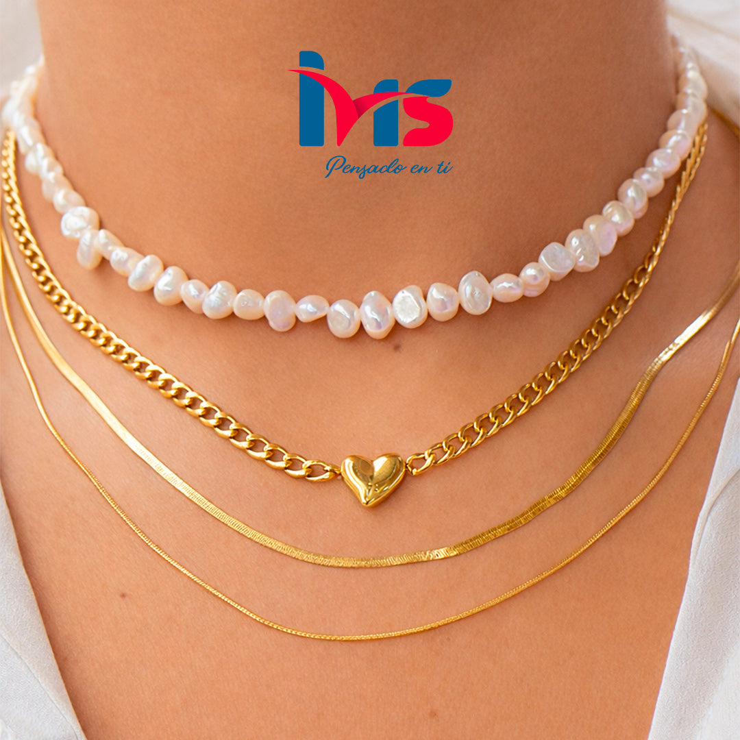 Collar Multicapa de Acero Quirúrgico 316L con Perlas Naturales