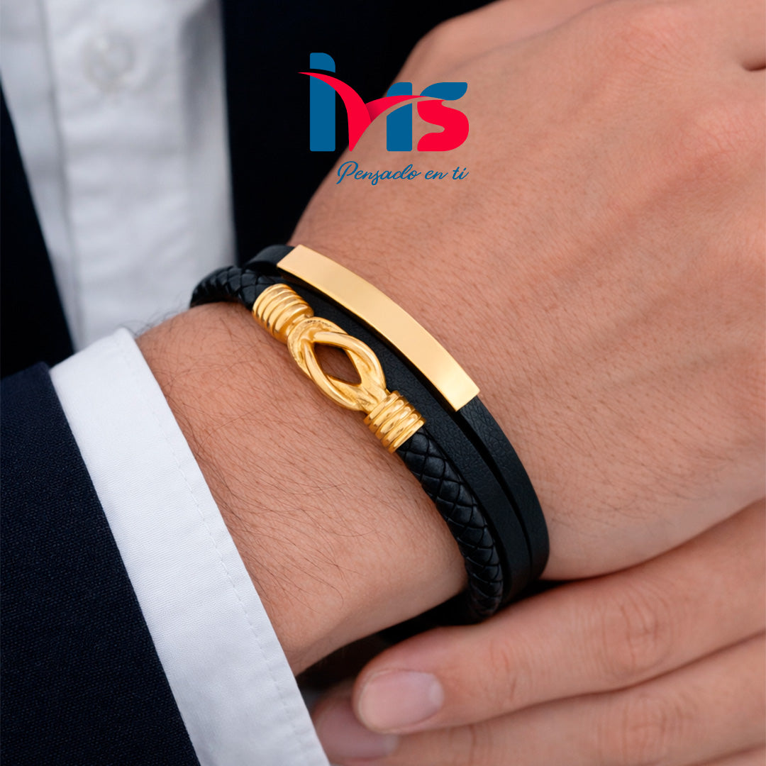 Pulsera de Cuero con Detalles en Acero Inoxidable