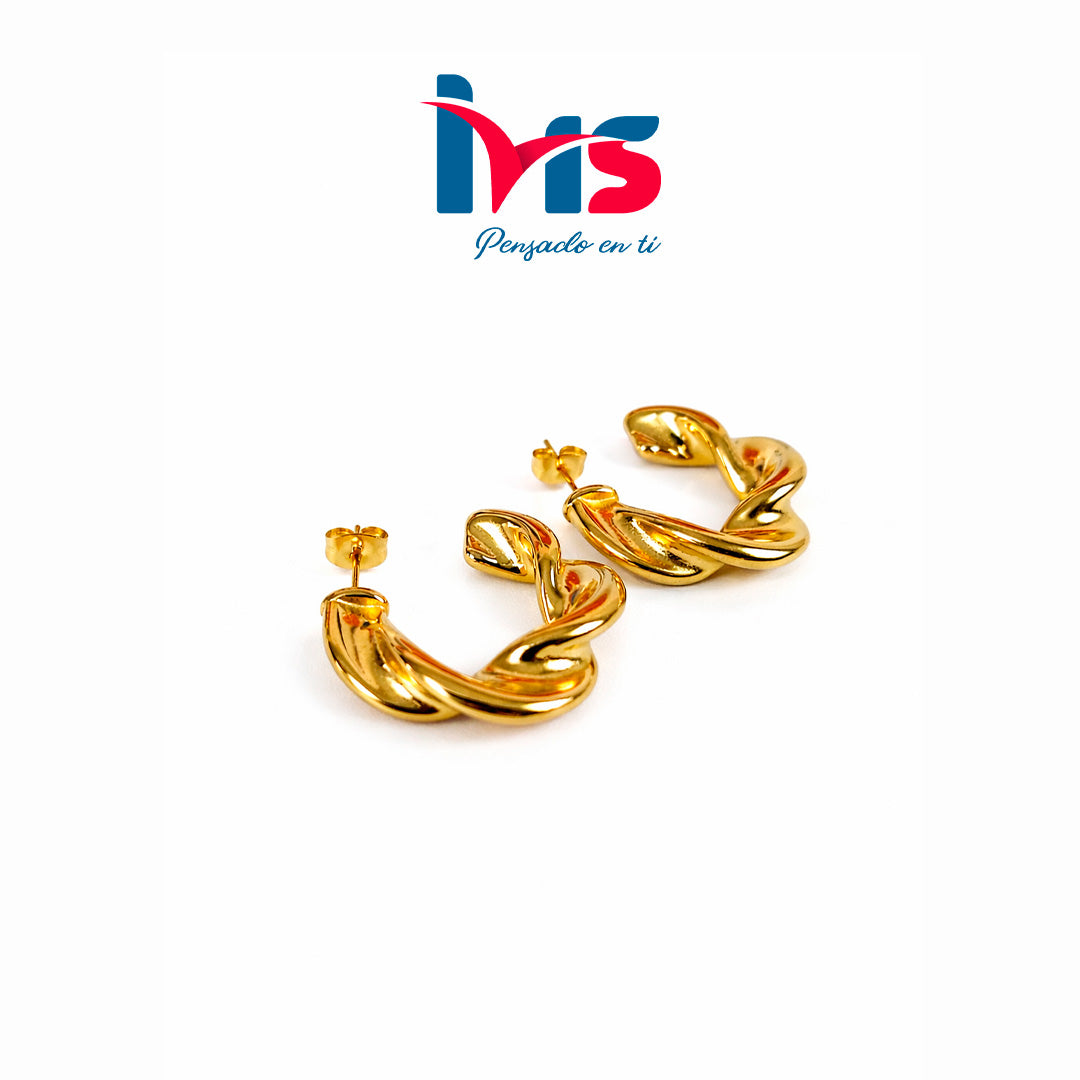 Aretes Trenzados en Acero 316L. Enchapados en Oro, Waterproof.