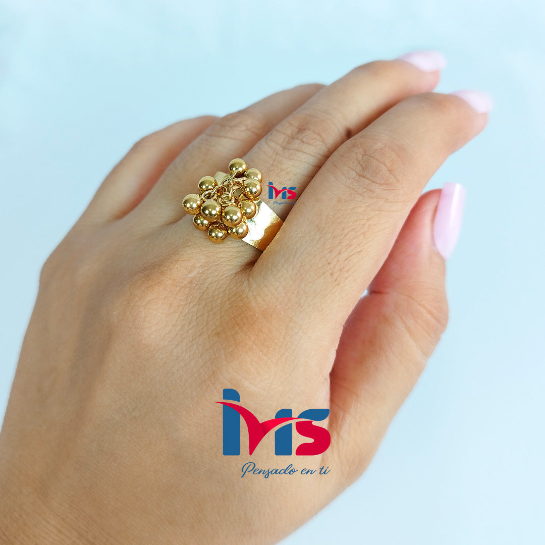 Anillo Flor Aurea de Acero 316L Premium, Enchapado en Oro con Recubrimiento PVD