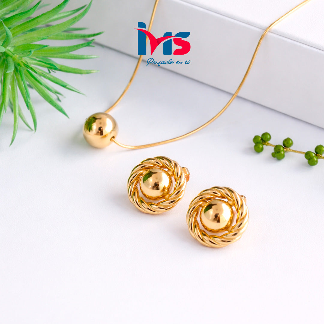 ✨ Set Collar y Aretes Esfera Trenzada – Acero Quirúrgico 316L Waterproof✨