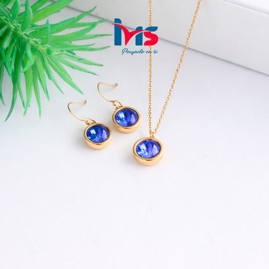 ✨ Set Collar y Aretes Cristal Azul – Acero Quirúrgico 316L Waterproof✨