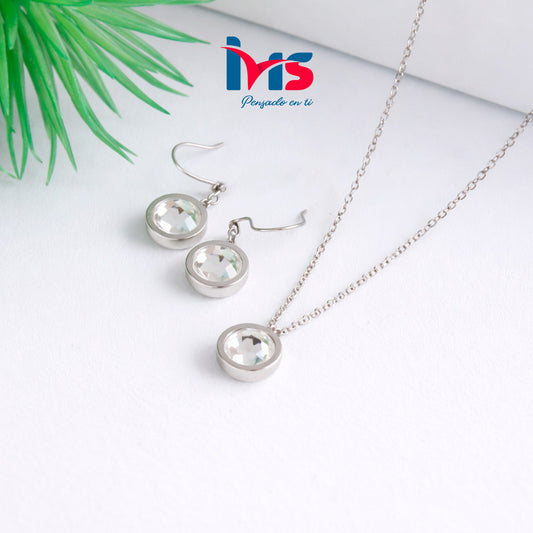 ✨ Set Collar y Aretes Cristal Circular – Acero Quirúrgico 316L Waterproof ✨