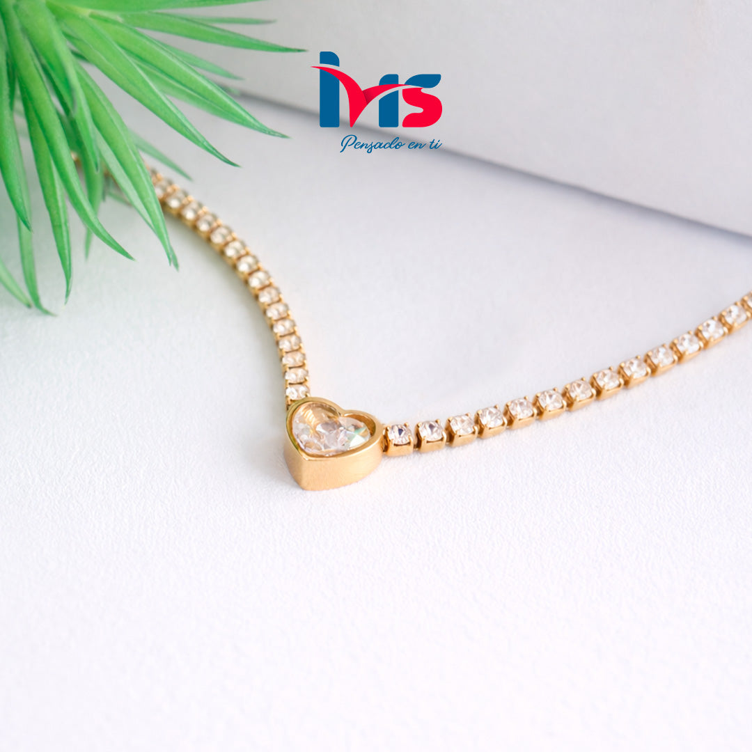 ✨ Collar Tennis Corazón Brillante – Acero Quirúrgico 316L Waterproof✨