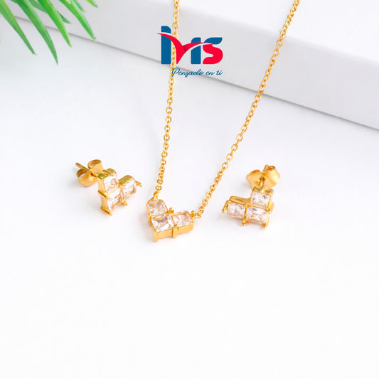 ✨ Set Collar y Aretes Cristales Cuadrados – Acero Quirúrgico 316L Waterproof✨