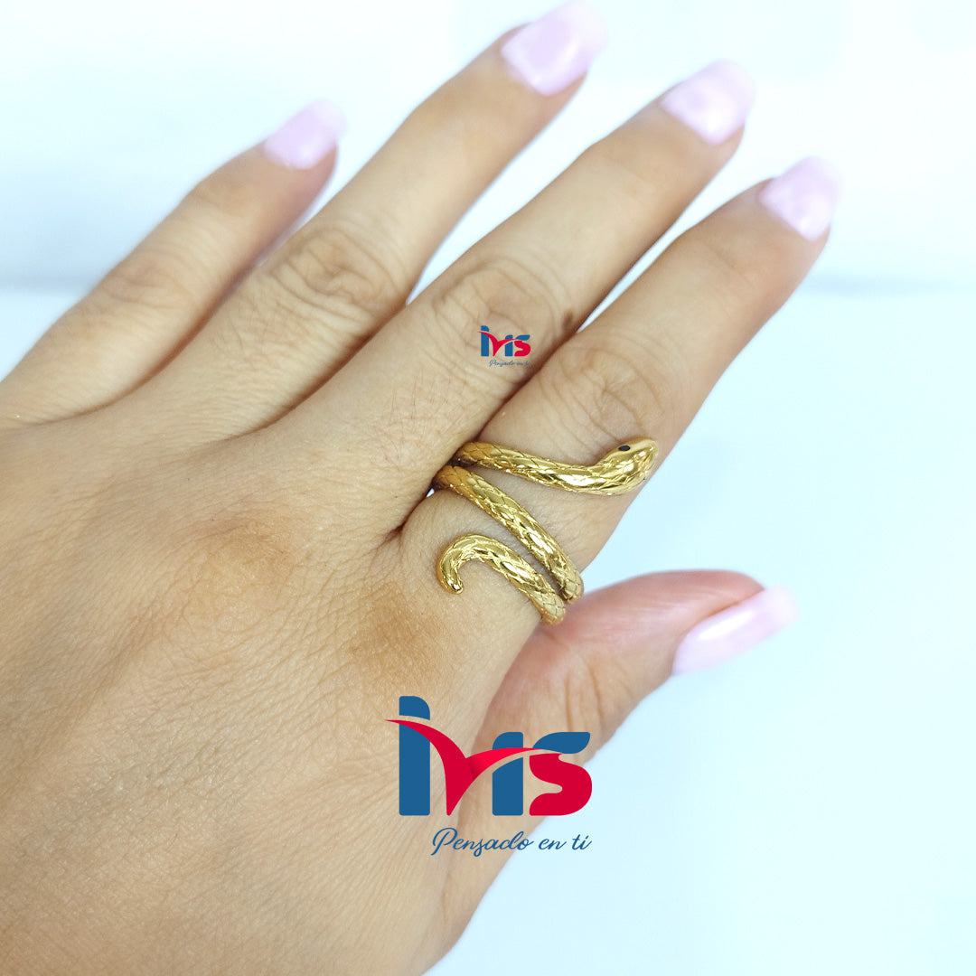 Anillo Serpiente Elegance de Acero 316L Premium, Enchapado en Oro con Recubrimiento PVD