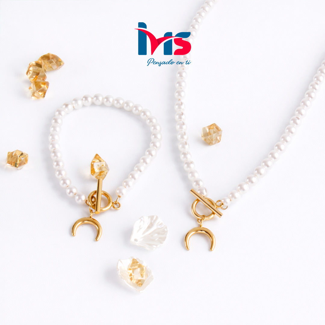 ✨ Set de Perlas con Media Luna – Acero Quirúrgico 316L Waterproof✨