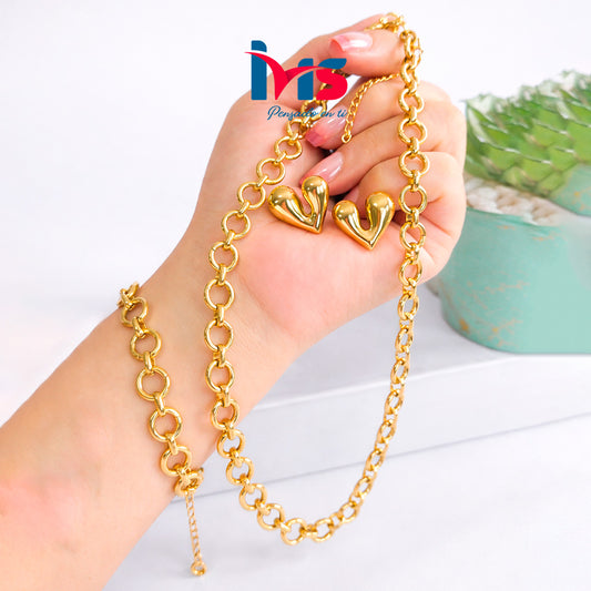 ✨ Set Corazones con Pulsera y retes  – Acero Quirúrgico 316L Waterproof✨