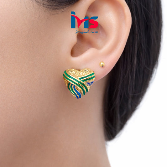 Aretes Corazón  Verde  – Estilo Elegante - Vintage.