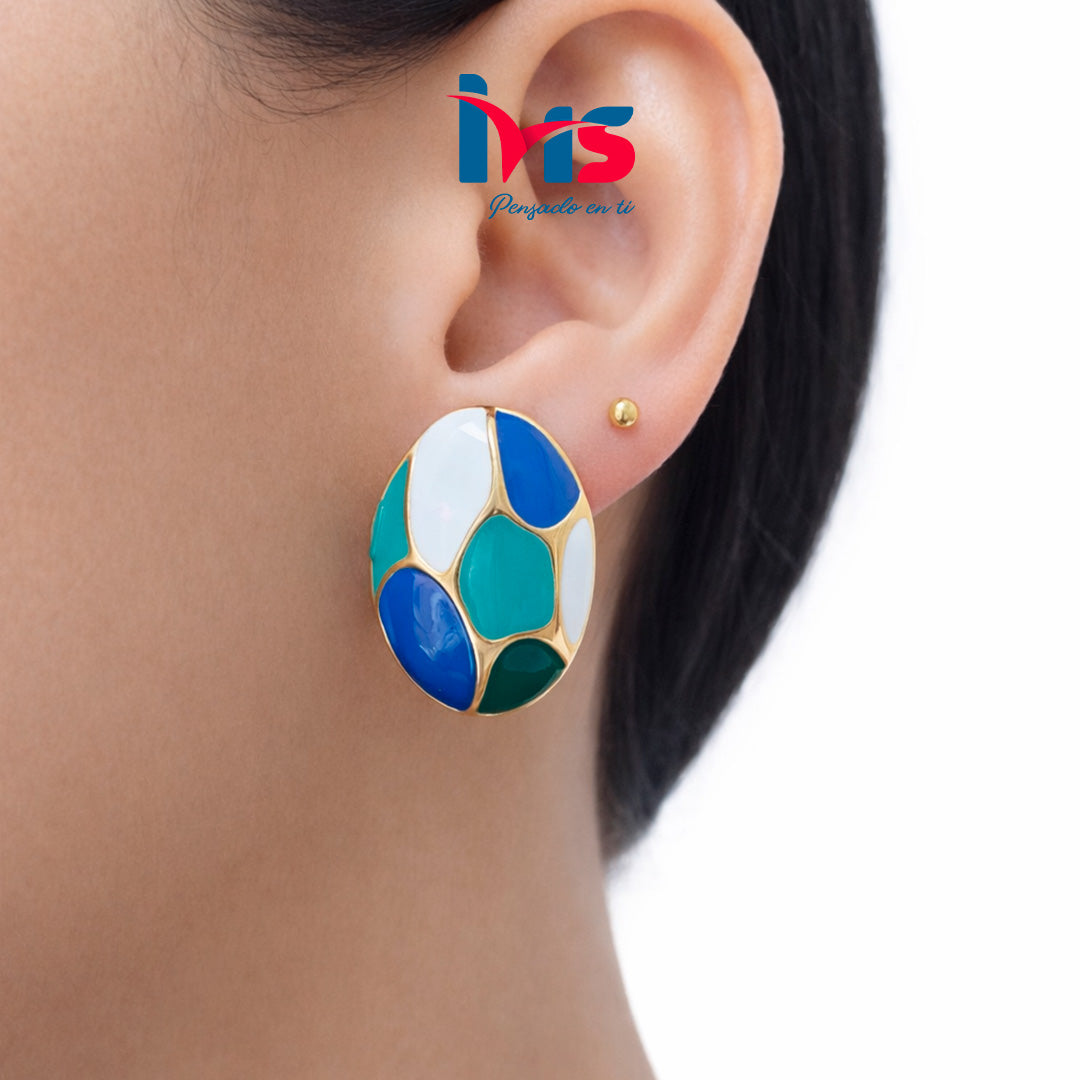 ✨ Aretes Ovalados Multicolor en Dorado – Diseño Artístico✨