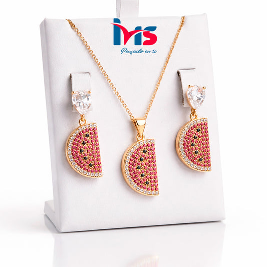 ✨ Set de Joyería Colgante y Aretes Diseño Sandía.