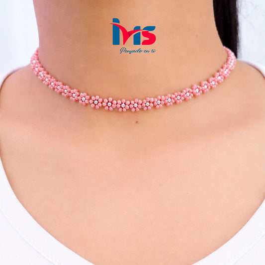 🌸 Collar Choker Floral Rosa.