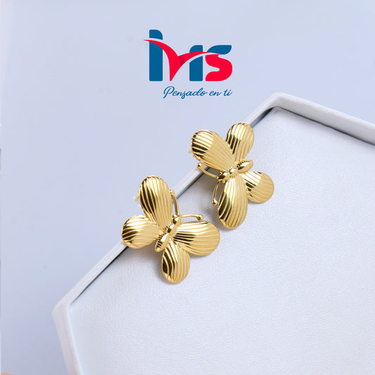 Aretes de acero quirúrgica 316L enchapadas en oro 18kl. waterproof- Diseño Mariposa - Elegante