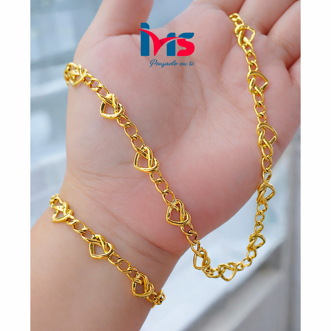 💛 Set Cadena y Pulsera Corazones – Acero Quirúrgico 316L. Waterproof
