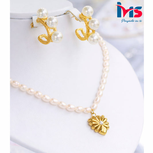 Set de Joyería en Acero Quirúrgico 316L Waterproof y Perlas Naturales