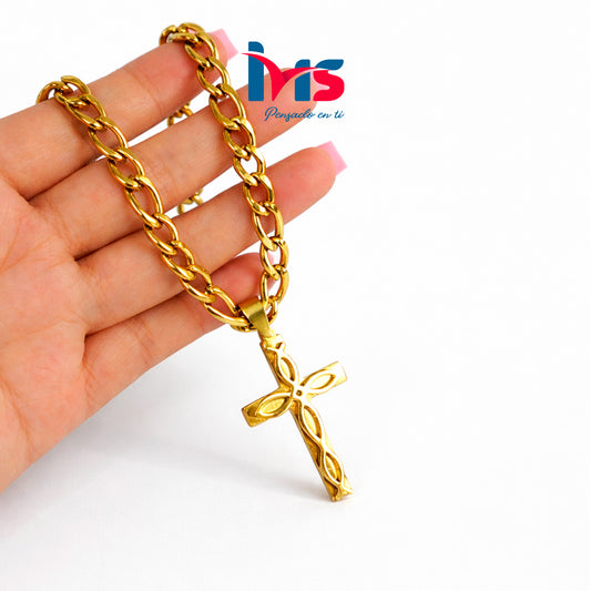 ✨ Collar con Cruz en Acero Inoxidable 304 Dorado - Hombre.