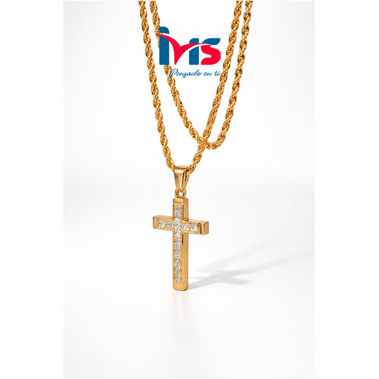 ✨ Collar Cruz Clásica en Acero Inoxidable 304 – Acabado Dorado.